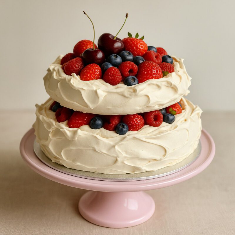 Premium layered meringue cake with cream and berries – handmade in Aberdeen